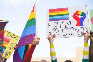 Fighting for Equality and Pride Signs with LGBTQ flag